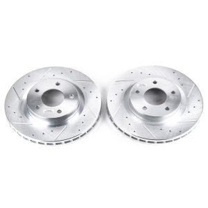 Mitsubishi Outlander Brake Rotor (2) - Front - PowerStop - Evolution Drilled & Slotted - Silver - `07-`19