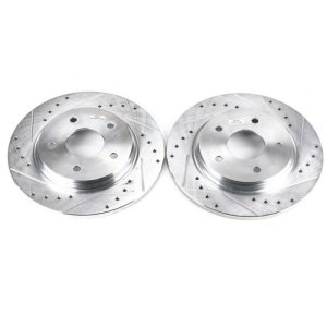 Chrysler Town & Country Brake Rotors (2) - Rear - PowerStop - Evolution Drilled & Slotted - Silver - `08-`16