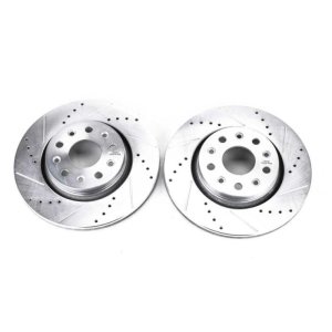 Jeep Wrangler Brake Rotors (2) - Front - PowerStop - Evolution Drilled & Slotted - Silver - `18-`19