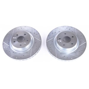 Tesla Model S Brake Rotors (2) - Front - PowerStop - Evolution Drilled & Slotted Zinc Plated Rotors - Silver - `12-`18
