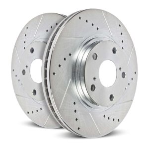 Tesla Model S Brake Rotors (2) - Front - PowerStop - Evolution Drilled & Slotted Zinc Plated Rotors - Silver - `12-`18