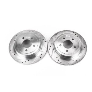 Ford Explorer Sport Brake Rotors (2) - Rear - PowerStop - Evolution Drilled & Slotted - Silver - 2003