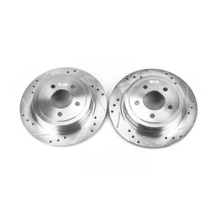Ford Explorer Sport Brake Rotors (2) - Rear - PowerStop - Evolution Drilled & Slotted - Silver - 2003