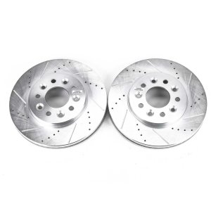 Ford Freestar Brake Rotors (2) - Front - PowerStop - Evolution Drilled & Slotted - Silver - `04-`07