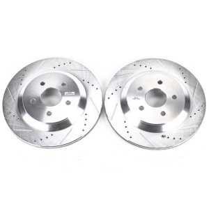 Ford Freestar Brake Rotors (2) - Rear - PowerStop - Evolution Drilled & Slotted Rotors - Silver - `04-`07
