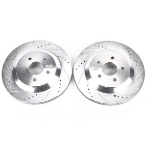 Ford Freestar Brake Rotors (2) - Rear - PowerStop - Evolution Drilled & Slotted Rotors - Silver - `04-`07
