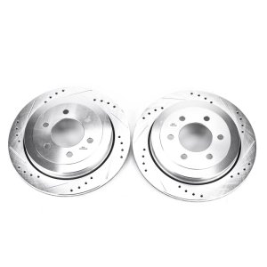Ford Expedition Brake Rotors (2) - Rear - PowerStop - Evolution Drilled & Slotted - Silver - `07-`17