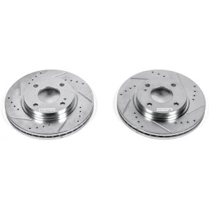 Ford Fiesta Brake Rotors (2) - Front - PowerStop - Evolution Drilled & Slotted - Silver - `11-`19