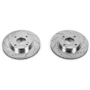 Ford Fiesta Brake Rotors (2) - Front - PowerStop - Evolution Drilled & Slotted - Silver - `11-`19