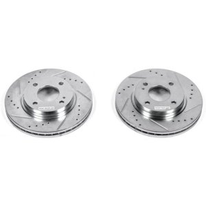 Ford Fiesta Brake Rotors (2) - Front - PowerStop - Evolution Drilled & Slotted - Silver - `11-`19