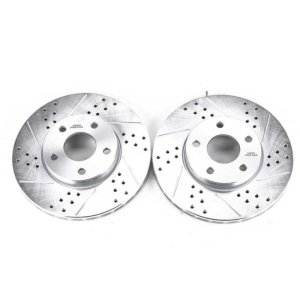 Ford C-Max Brake Rotors (2) - Front - PowerStop - Evolution Drilled & Slotted - Silver - `14-`18