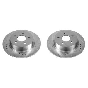 Ford C-Max Brake Rotors (2) - Rear - PowerStop - Evolution Drilled & Slotted - Silver - `13-`18