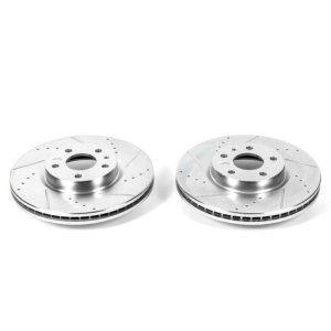 Ford Fusion Brake Rotors (2) - Front - PowerStop - Evolution Drilled & Slotted - Silver - `13-`19