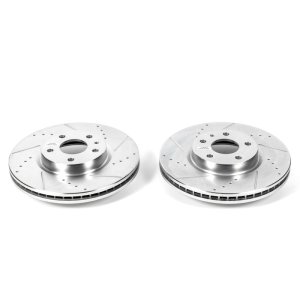Ford Fusion Brake Rotors (2) - Front - PowerStop - Evolution Drilled & Slotted - Silver - `13-`19