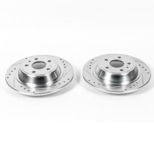 Ford Fusion Brake Rotors (2) - Rear - PowerStop - Drilled & Slotted Evolution - Silver - `13-`19