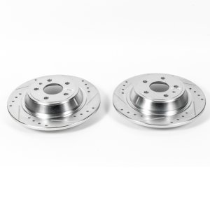 Ford Fusion Brake Rotors (2) - Rear - PowerStop - Drilled & Slotted Evolution - Silver - `13-`19