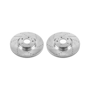 Ford Fusion Brake Rotors (2) - Front - PowerStop - Evolution Drilled & Slotted Rotors - Silver - `13-`19