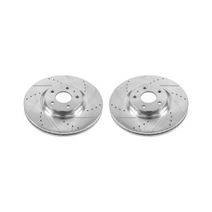 Ford Fusion Brake Rotors (2) - Front - PowerStop - Evolution Drilled & Slotted Rotors - Silver - `13-`19