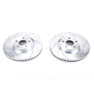 Ford Edge Brake Rotors (2) - Front - PowerStop - Evolution Drilled & Slotted - Silver - `15-`19