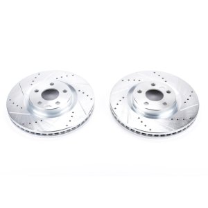 Ford Edge Brake Rotors (2) - Front - PowerStop - Evolution Drilled & Slotted - Silver - `15-`19
