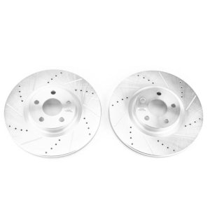 Lincoln MKZ Brake Rotors (2) - Front - PowerStop - Evolution Drilled & Slotted - Silver - `17-`19