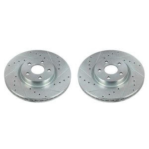 Ford Transit Connect Brake Rotors (2) - Front - PowerStop - Evolution Drilled & Slotted - Silver - `18-`20