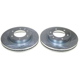 Ford Ranger Brake Rotors (2) - Front - PowerStop - Evolution Drilled & Slotted - Silver - `19-`22