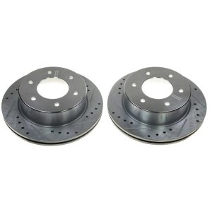 Ford Ranger Brake Rotors (2) - Rear - PowerStop - Evolution Drilled & Slotted, Zinc Plated - Silver - `19-`21