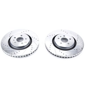 Lincoln Nautilus Brake Rotors (2) - Rear - PowerStop - Evolution Drilled/Slotted Zinc Plated - Silver - `19-`22