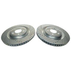 Lincoln Aviator Brake Rotors (2) - Rear - PowerStop - Drilled & Slotted Zinc Plated - Silver - `20-`22