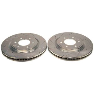 Ford F-150 Brake Rotors (2) - Front - PowerStop - Evolution Drilled & Slotted - Silver - `21-`22