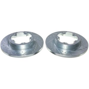 Ford E-Transit Brake Rotors (2) - Rear - PowerStop - Evolution Drilled & Slotted - Silver - `22-`24
