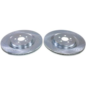 Ford Mustang Mach-E Brake Rotors (2) - Front - PowerStop - Evolution Drilled & Slotted - Silver - `22-`23