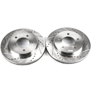 Ford F-150 Brake Rotors (2) - Front - PowerStop - Evolution Drilled & Slotted - Silver - `97-`03
