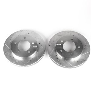 Ford Expedition Brake Rotors (2) - Front - PowerStop - Evolution Drilled & Slotted - Silver - `97-`02