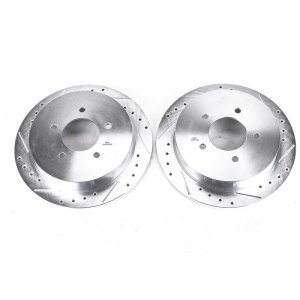 Ford Expedition Brake Rotors (2) - Rear - PowerStop - Evolution Drilled & Slotted - Silver Zinc - `97-`00