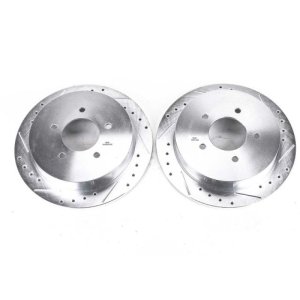 Ford Expedition Brake Rotors (2) - Rear - PowerStop - Evolution Drilled & Slotted - Silver Zinc - `97-`00