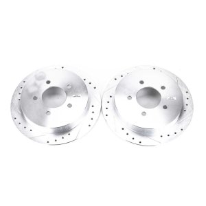 Ford Expedition Brake Rotors (2) - Rear - PowerStop - Evolution Drilled & Slotted - Silver - `00-`02 Ford Expedition Brake Rotors (2) - Rear - PowerStop - Evolution Drilled & Slotted - Silver - `00-`02