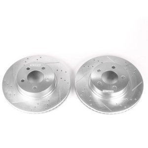 Ford Explorer Sport Brake Rotors (2) - Front - PowerStop - Evolution Drilled and Slotted - Silver - `01-`03
