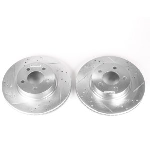 Ford Explorer Sport Brake Rotors (2) - Front - PowerStop - Evolution Drilled and Slotted - Silver - `01-`03