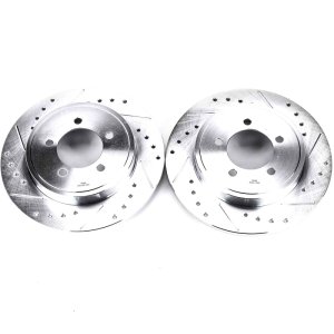 Ford Explorer Brake Rotors (2) - Rear - PowerStop - Evolution Drilled & Slotted - Silver zinc - `02-`10