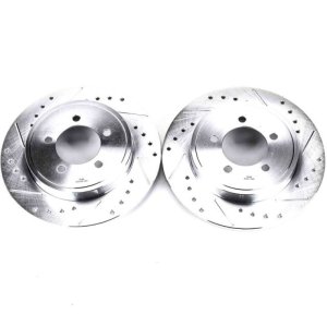 Ford Explorer Brake Rotors (2) - Rear - PowerStop - Evolution Drilled & Slotted - Silver zinc - `02-`10