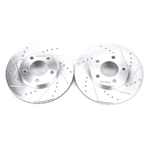 Ford Escape Brake Rotors (2) - Front - PowerStop - Evolution Drilled & Slotted - Silver - `01-`07