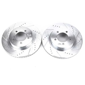 Ford Explorer Brake Rotors (2) - Front - PowerStop - Evolution Drilled & Slotted - Silver - `02-`05
