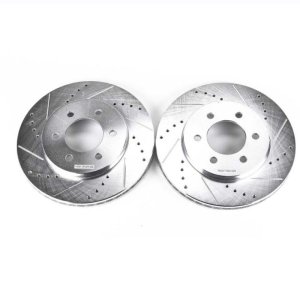 Ford Expedition Brake Rotors (2) - Front - PowerStop - Evolution Drilled & Slotted - Silver Zinc - `02-`06