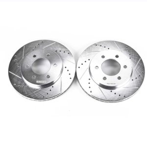 Ford Expedition Brake Rotors (2) - Front - PowerStop - Evolution Drilled & Slotted - Silver Zinc - `02-`06
