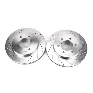 Ford F-150 Brake Rotors (2) - Front - PowerStop - Evolution Drilled & Slotted - Silver Zinc - `04-`08
