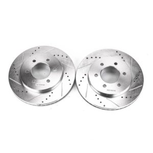Ford F-150 Brake Rotors (2) - Front - PowerStop - Evolution Drilled & Slotted - Silver Zinc - `04-`08