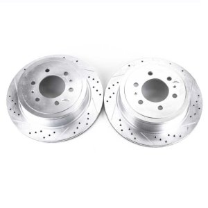 Ford F-150 Brake Rotors (2) - Rear - PowerStop - Evolution Drilled & Slotted - Silver - `04-`11