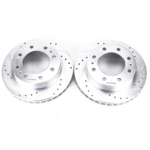 Cadillac DeVille Brake Rotors (2) - Front - PowerStop - Evolution Drilled & Slotted - Silver - `00-`05